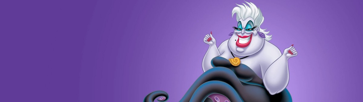 Ursula confidently strikes a sassy pose, wearing a mischievous smirk. Her hands are raised with clenched fists against a purple backdrop.