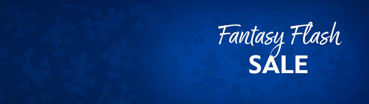 Blue banner with Mickey Mouse silhouettes and text: "Fantasy Flash Sale"