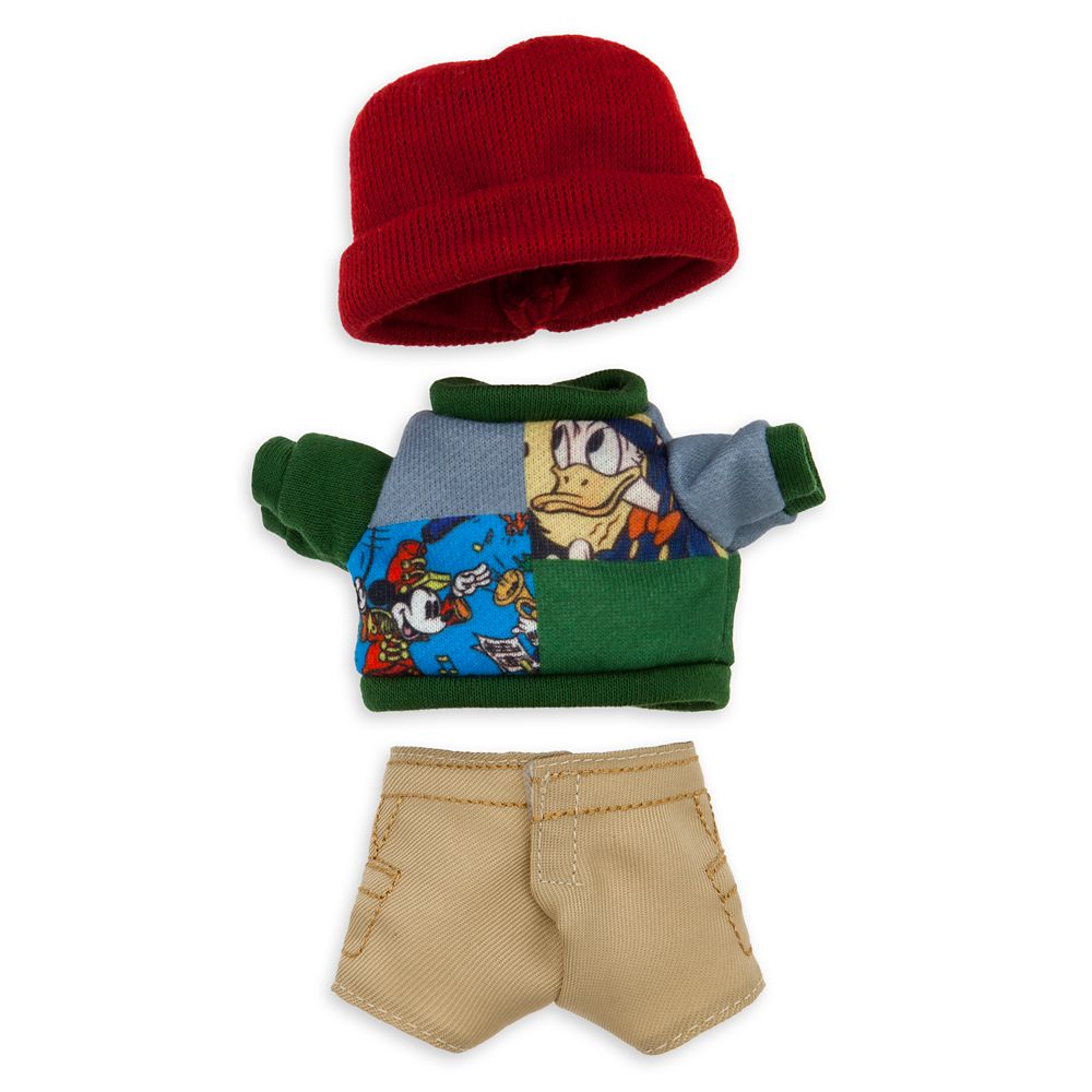 Disney nuiMOs Outfit – Hoodie with Character Art, Beige Shorts, and Red Beanie now available