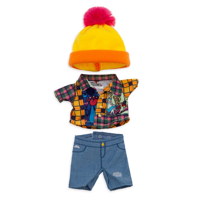 Disney nuiMOs Outfit – Plaid Shirt with Character Art and Denim Jeans with Pom Pom Hat