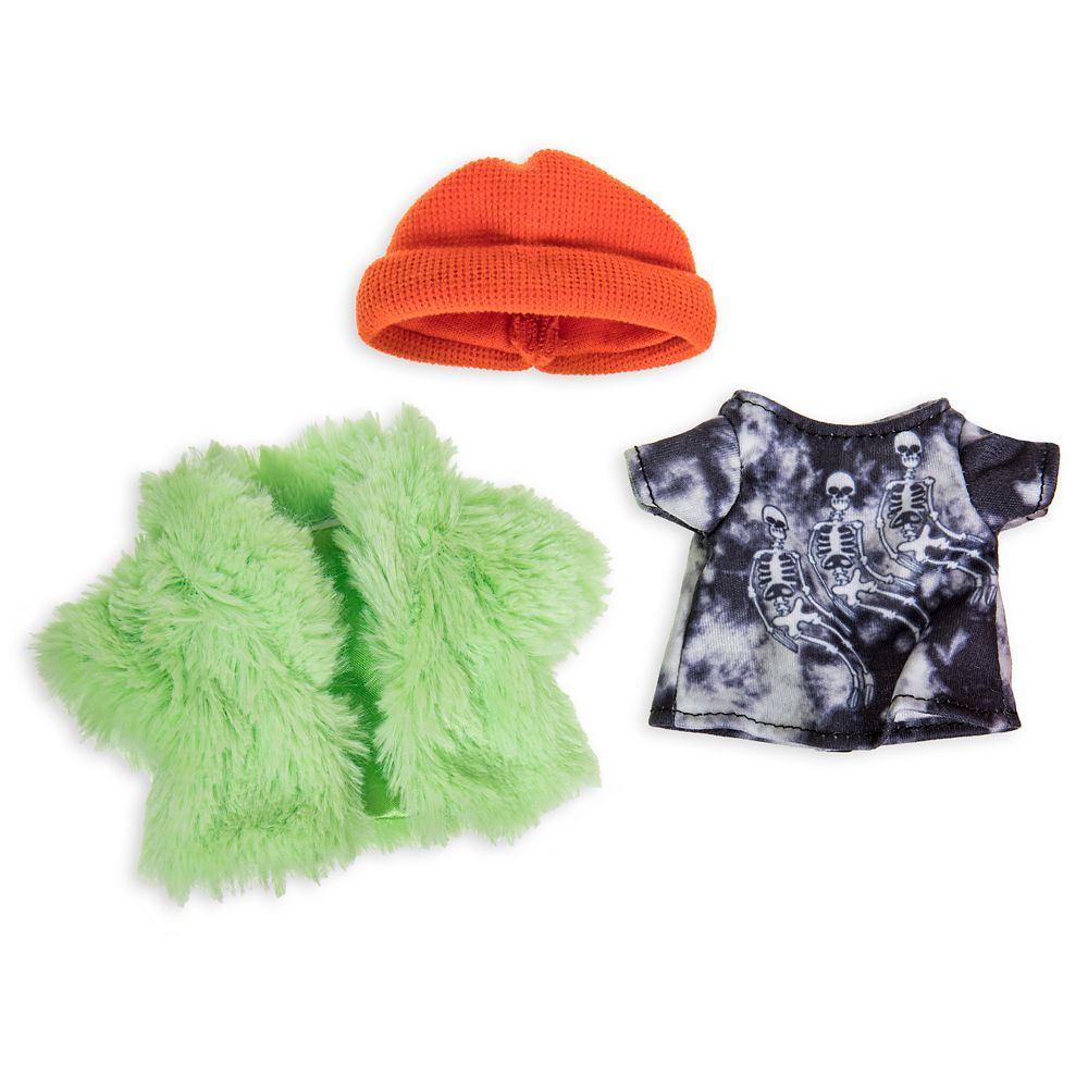 Disney nuiMOs Outfit – Acid Wash T-Shirt Dress, Green Jacket, and Orange Beanie