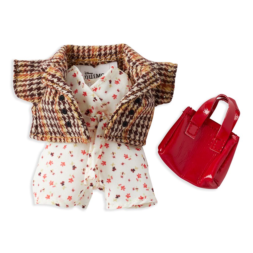 Disney nuiMOs Outfit Floral Jumpsuit and Plaid Blazer with Red Purse