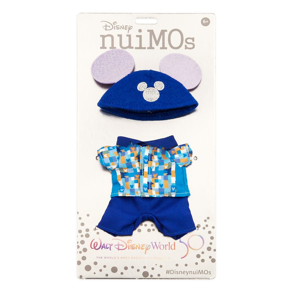 Disney nuiMOs Outfit – Celebration Print Shirt with Blue Pants and Blue Ear Hat – Walt Disney World 50th Anniversary