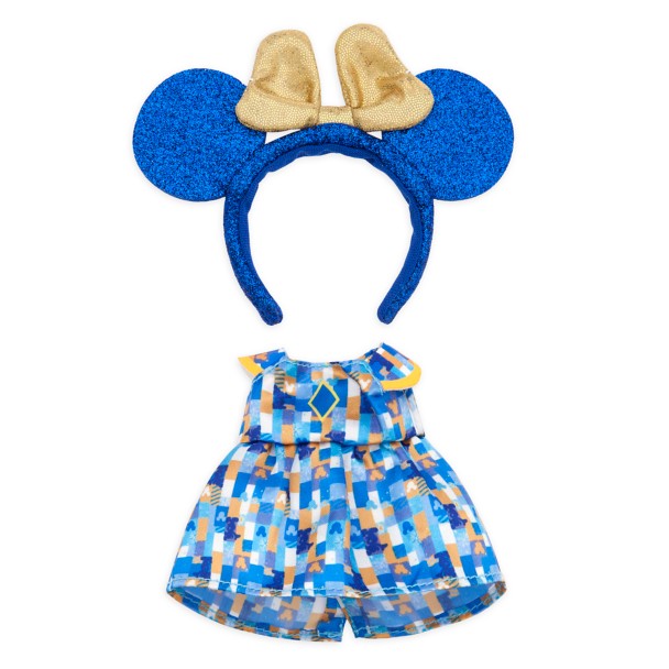 Disney nuiMOs Outfit – Celebration Print Dress with Blue and Gold Ear Headband – Walt Disney World 50th Anniversary