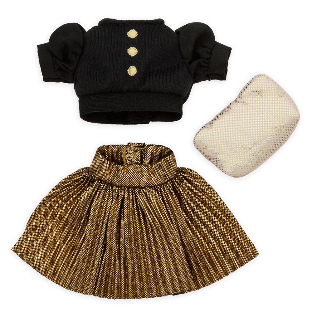 Disney nuiMOs Outfit – Black Sweater with Gold Pleated Skirt and Gold Clutch