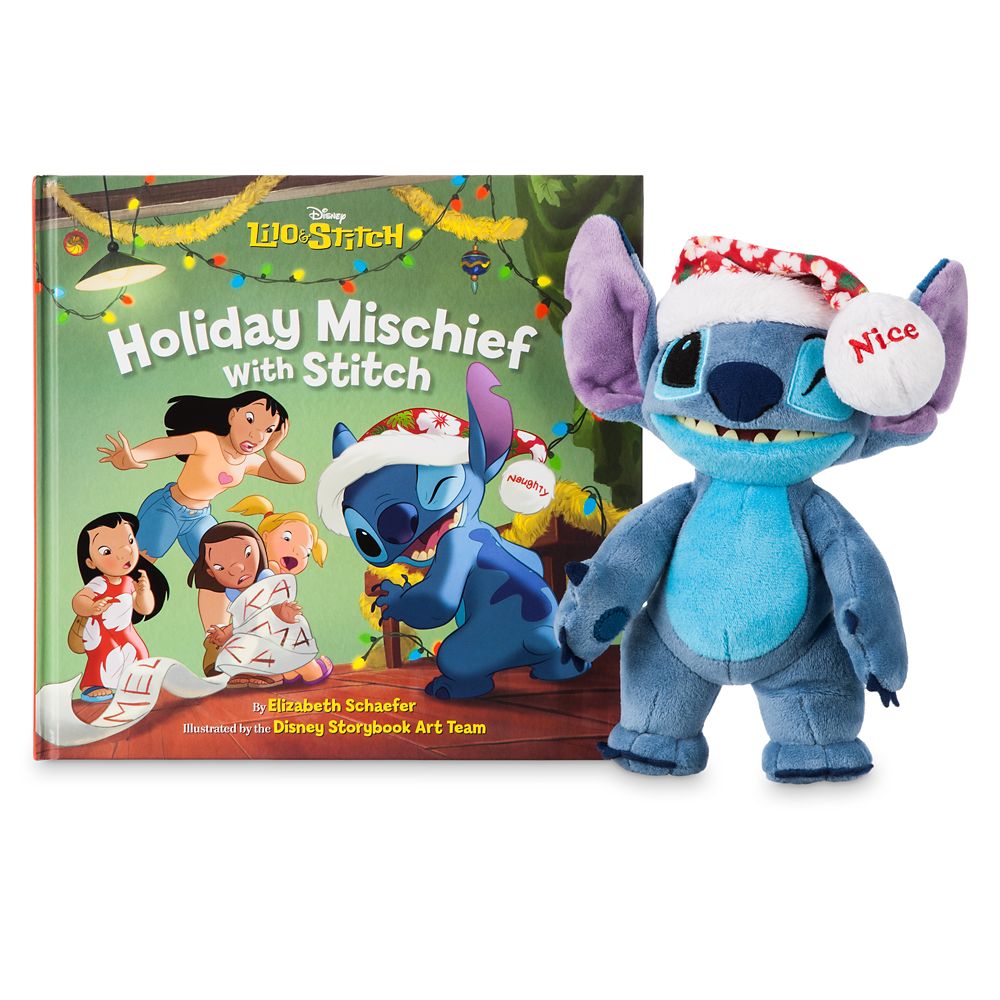 Stitch Poseable Plush and ''Holiday Mischief with Stitch'' Book Set