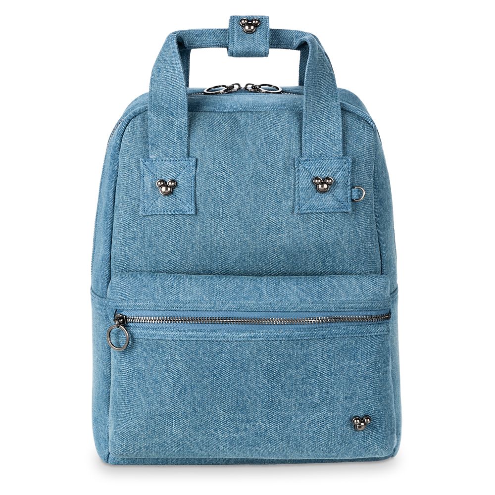 blue denim backpack