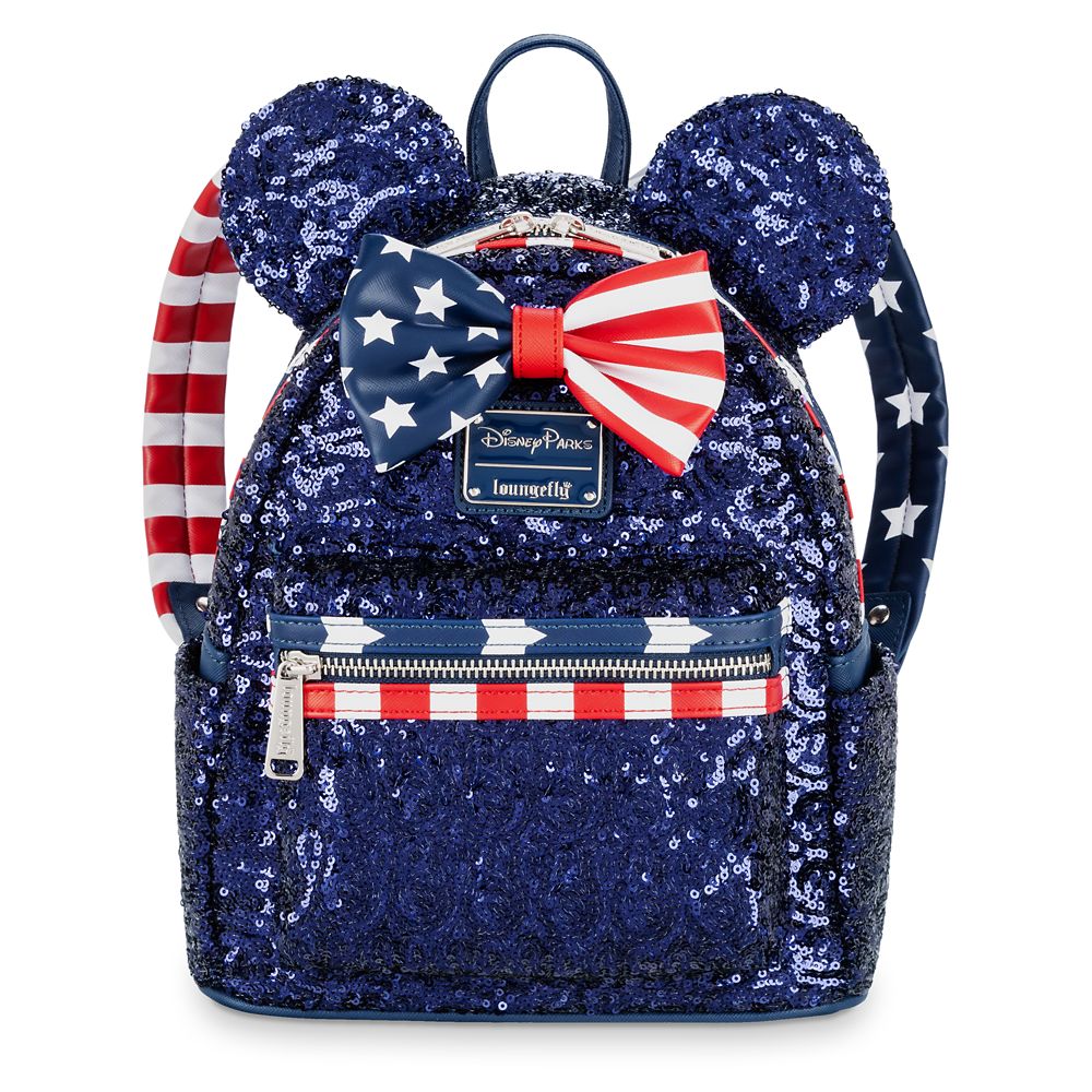 Details about   NWT LOUNGEFLY DISNEY PARKS MINNIE MOUSE BLUE SEQUIN BACKPACK  AMERICA STARS 