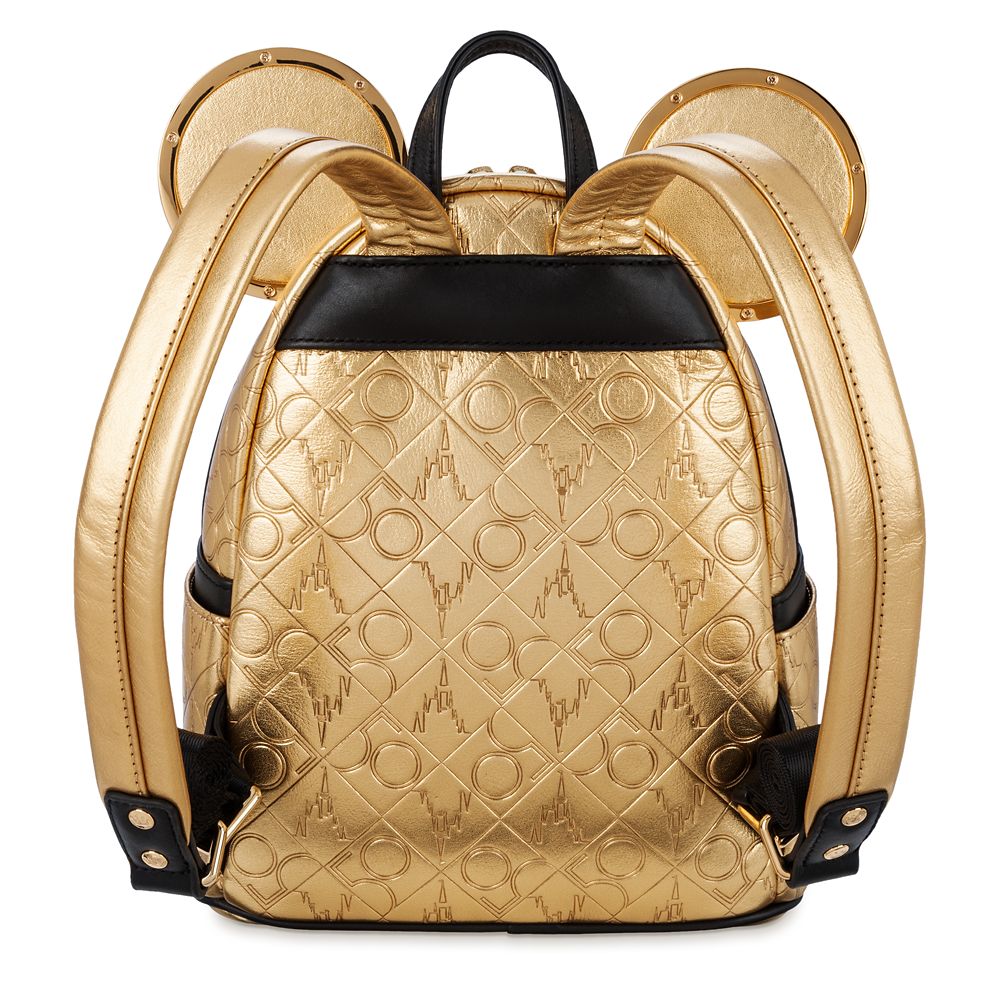 Mickey Mouse Walt Disney World 50th Anniversary Genuine Leather Gold Loungefly Mini Backpack