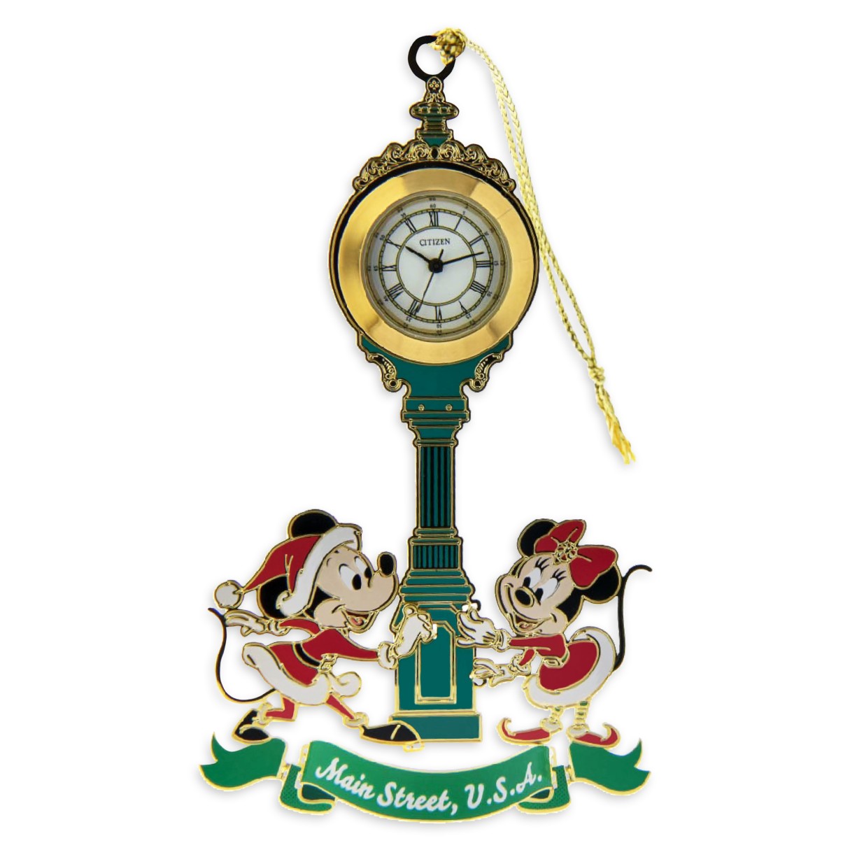 Santa Mickey Mouse and Minnie Citizen Clock Ornament