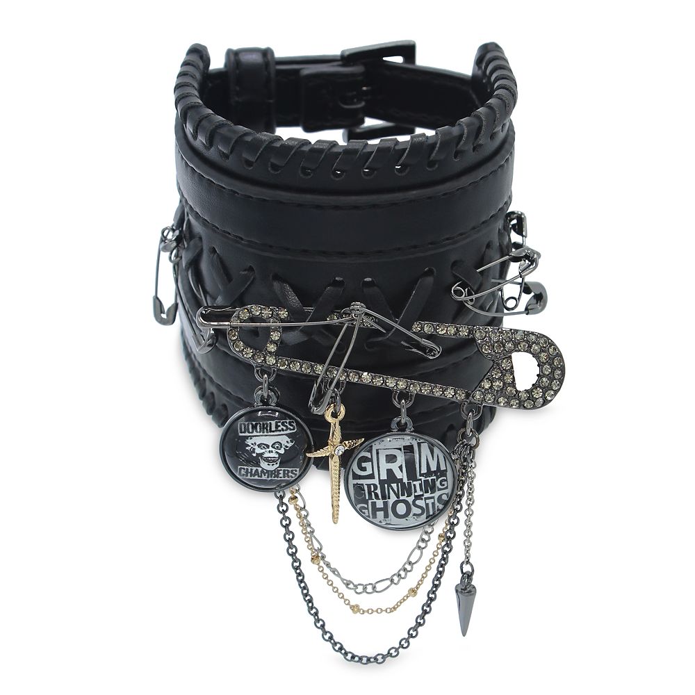 The Haunted Mansion Safety Pin Faux Leather Bracelet by Betsey Johnson is now out for purchase