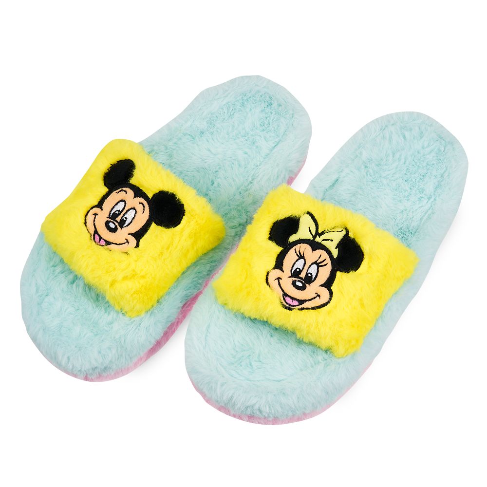 Mickey and Minnie Mouse Fuzzy Slippers for Adults now out for purchase