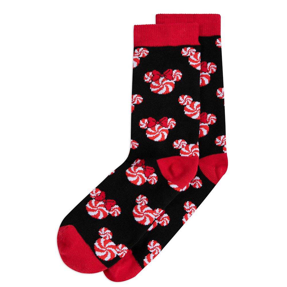 Mickey and Minnie Mouse Peppermint Twist Holiday Socks in Ornament for Adults
