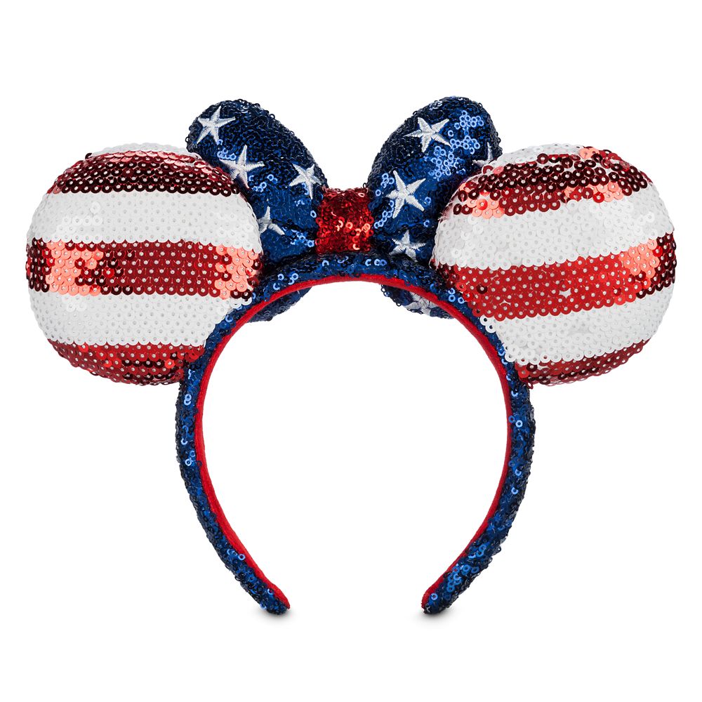 Minnie Mouse Americana Sequined Ear Headband with Bow for Adults