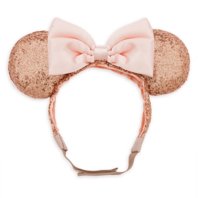 Minnie Mouse Sequin Ear Headband with Strap for Adults – Rose Gold & Pink