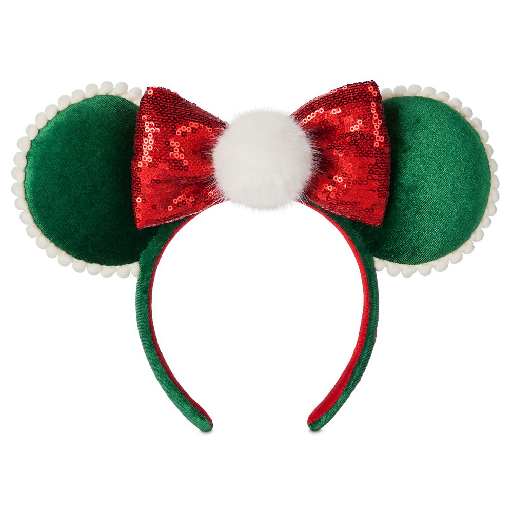 Minnie Mouse Christmas Ear Headband with Pom and Sequin Bow for Adults available online for purchase