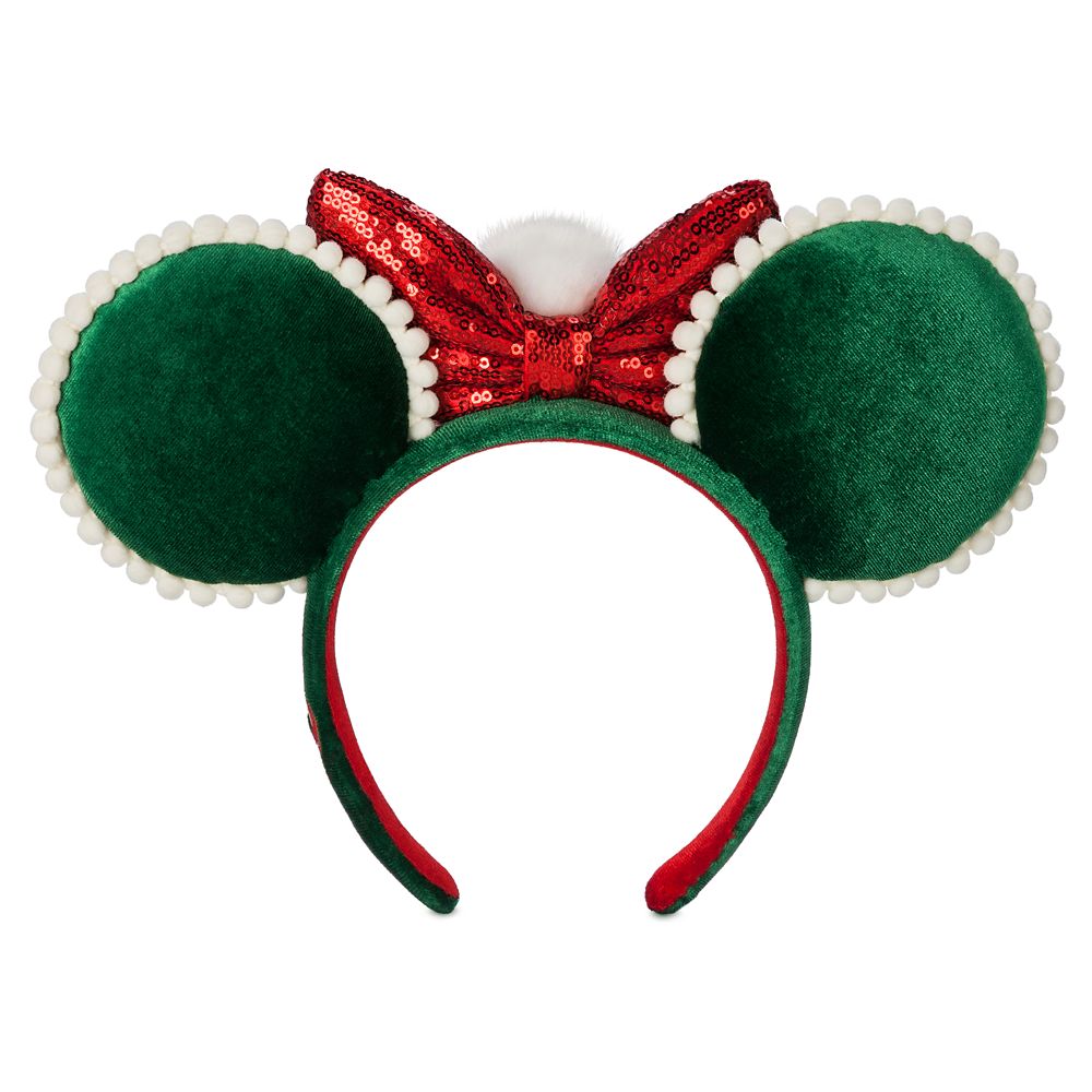 Minnie Mouse Christmas Ear Headband with Pom and Sequin Bow for Adults