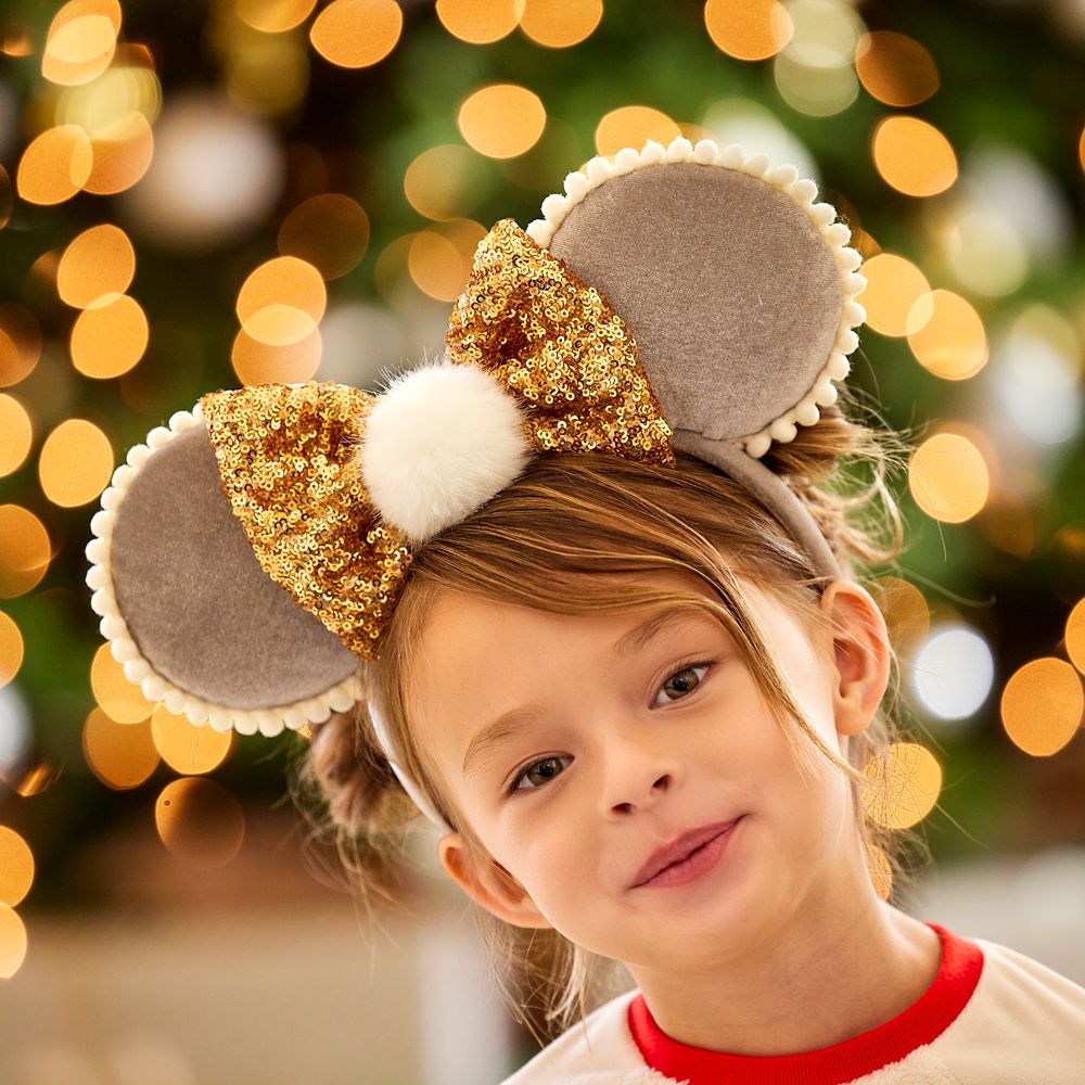 Minnie Mouse Ear Headband with Pom and Sequin Bow