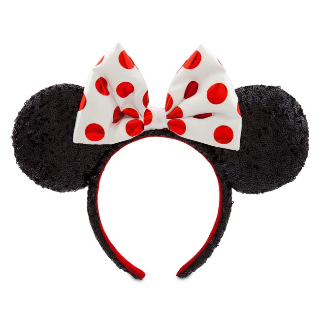 Minnie Mouse Sequined Ear Headband with Bow – Red Polka Dots