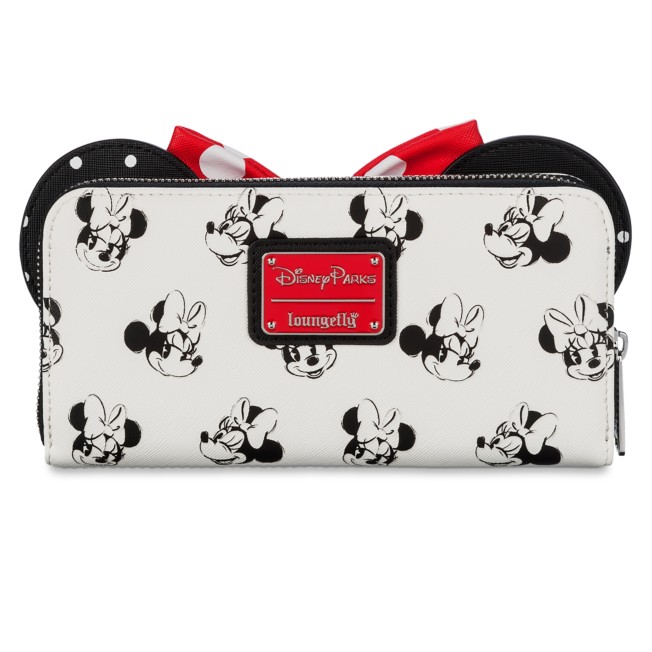 $ LOUNGEFLY DISNEY Wallet MINNIE MICKEY MOUSE Faux Leather GRAY 3D SEQUIN BOW 