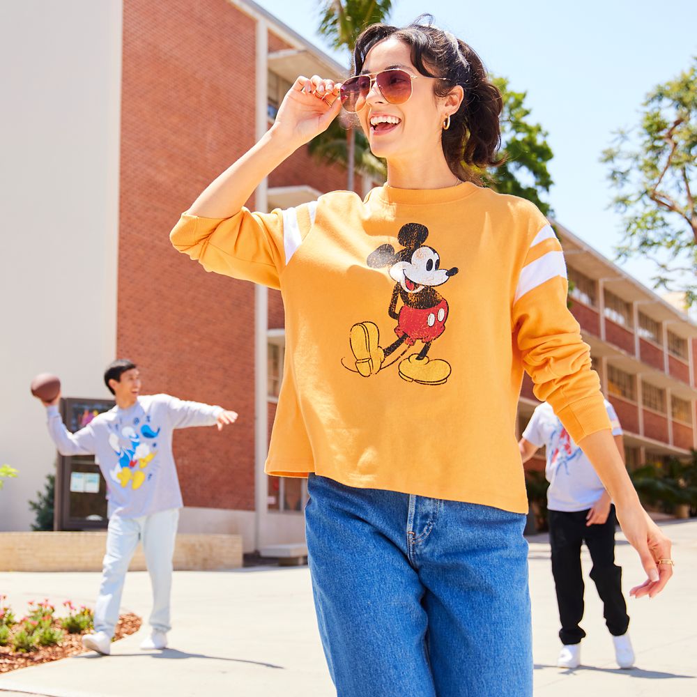Mickey Mouse Semi-Cropped Pullover Top for Adults – Yellow