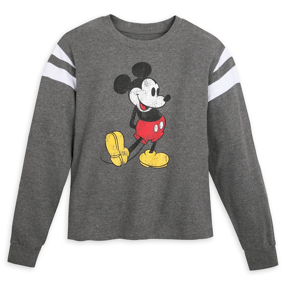 Mickey Mouse Semi-Cropped Pullover Top for Adults – Gray