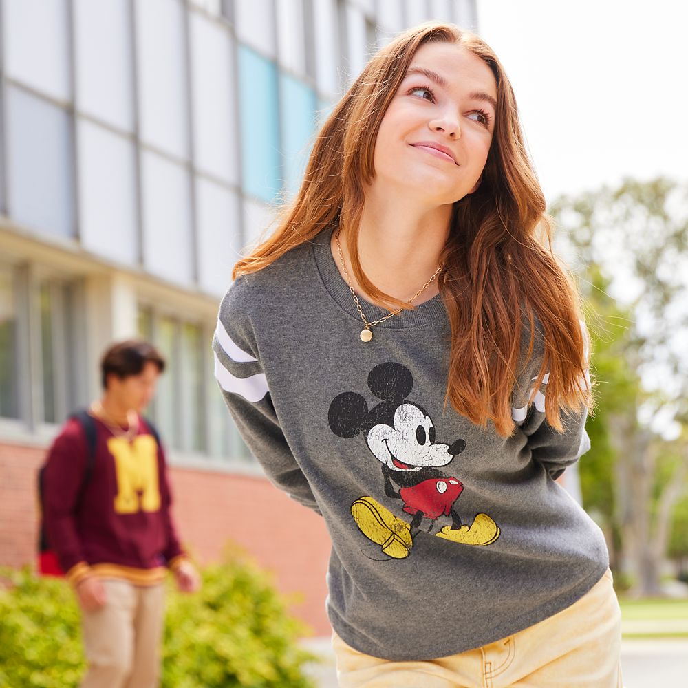 Mickey Mouse Semi-Cropped Pullover Top for Adults – Gray