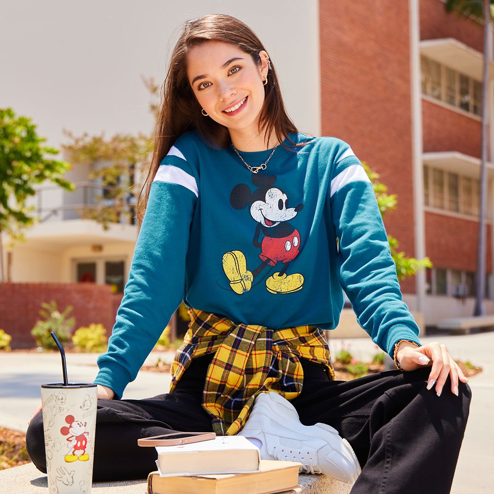 Mickey Mouse Semi-Cropped Pullover Top for Adults – Blue