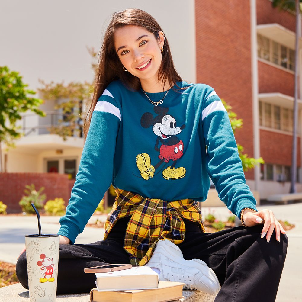 Mickey Mouse Semi-Cropped Pullover Top for Adults – Blue