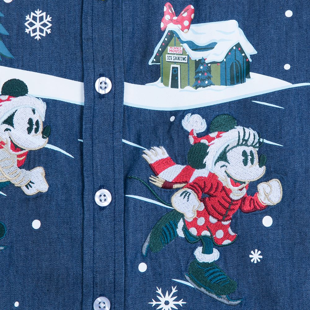 Mickey and Minnie Mouse Holiday Denim Shirt for Adults