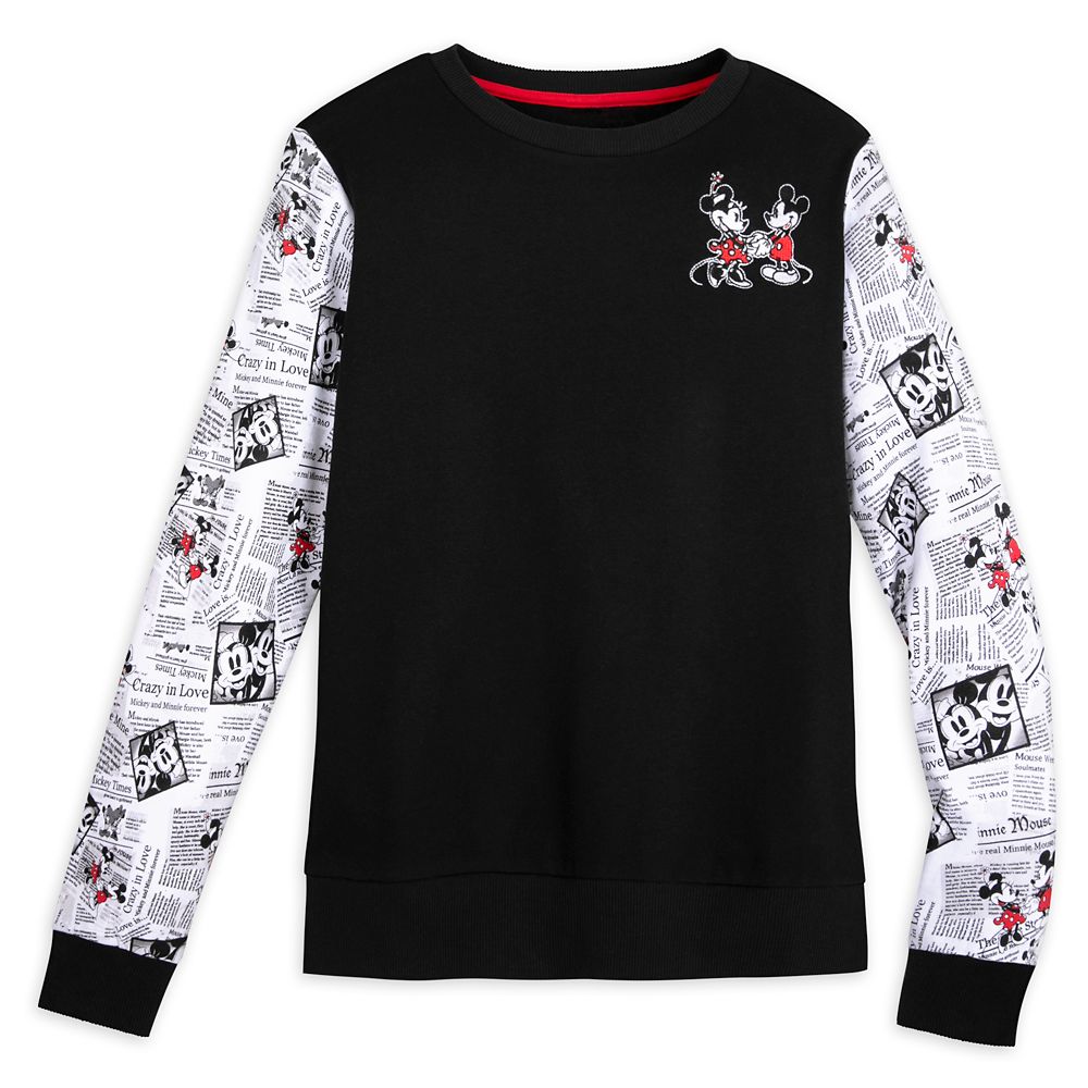 Mickey and Minnie Mouse Newsprint Long Sleeve T-Shirt for Adults
