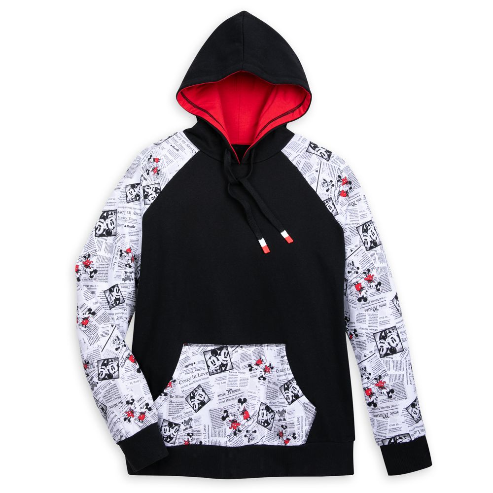 Mickey and Minnie Mouse Newsprint Pullover Hoodie for Adults