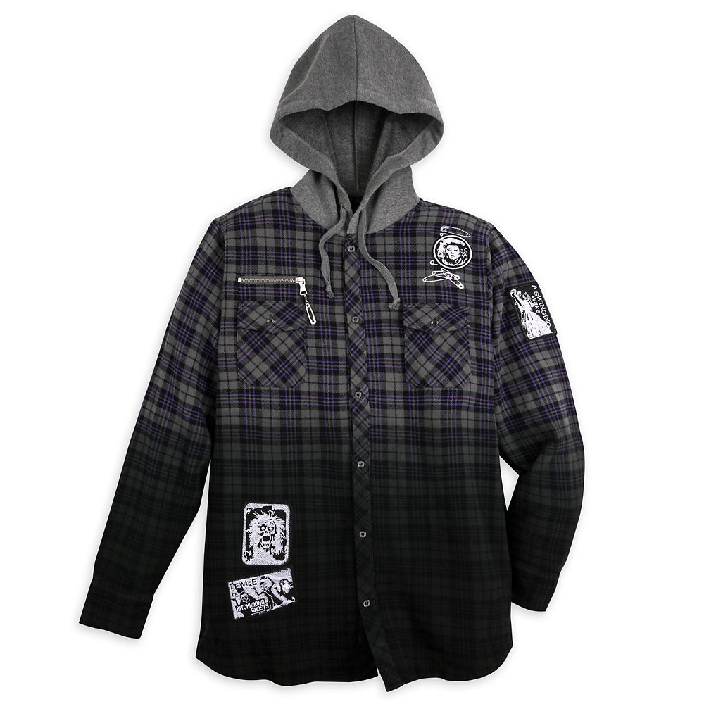 The Haunted Mansion Plaid Woven Hooded Shirt for Adults