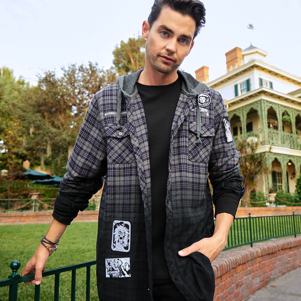 The Haunted Mansion Plaid Woven Hooded Shirt for Adults