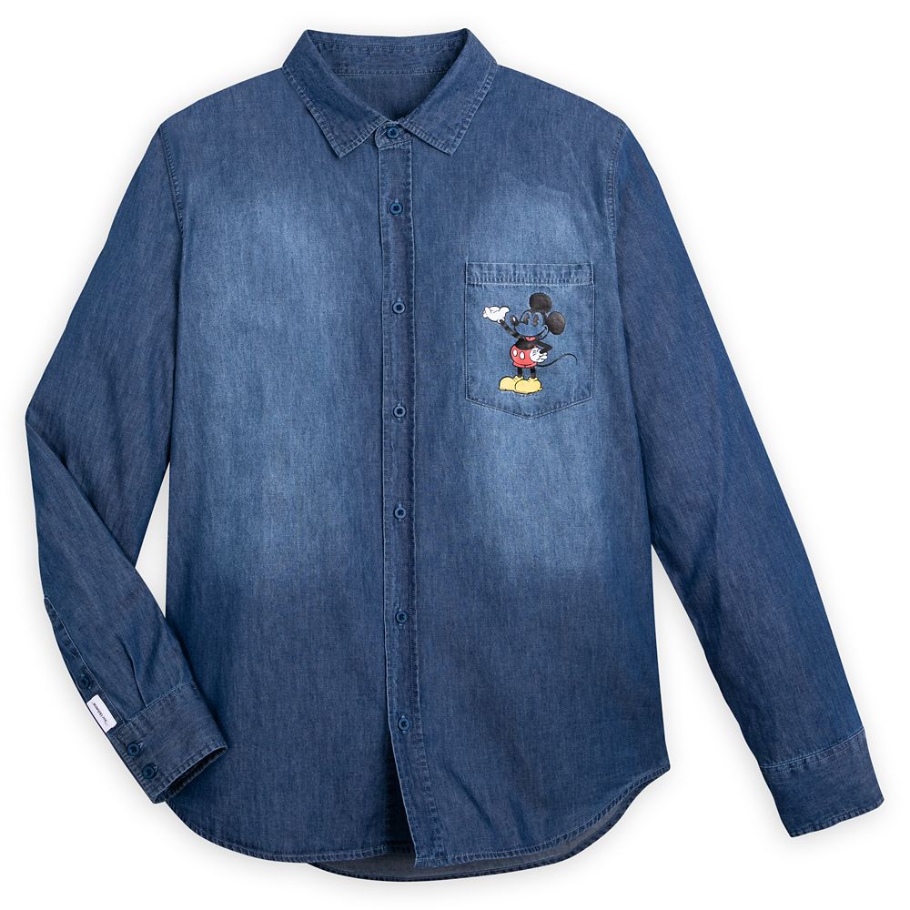 Mickey Mouse and Pluto Woven Chambray Shirt for Men by Our Universe – Buy It Today!