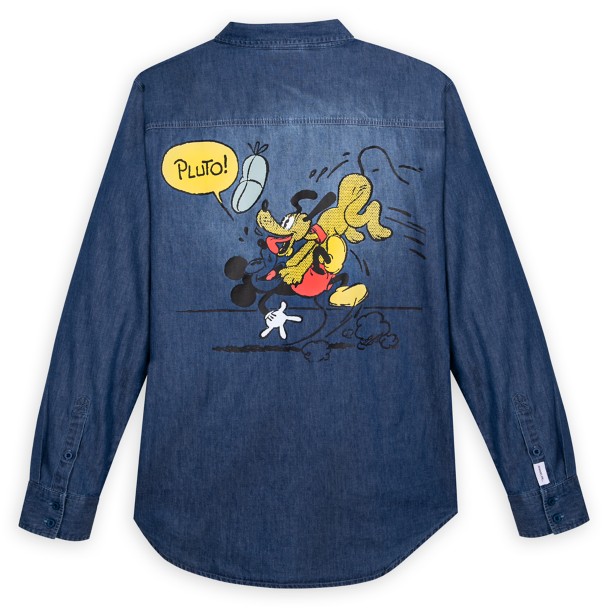 Mickey Mouse and Pluto Woven Chambray Shirt for Men by Our Universe