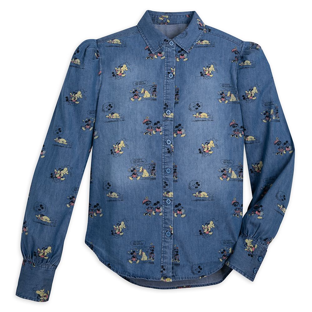 Mickey and Friends Chambray Long Sleeve Shirt for Women by Our Universe now out