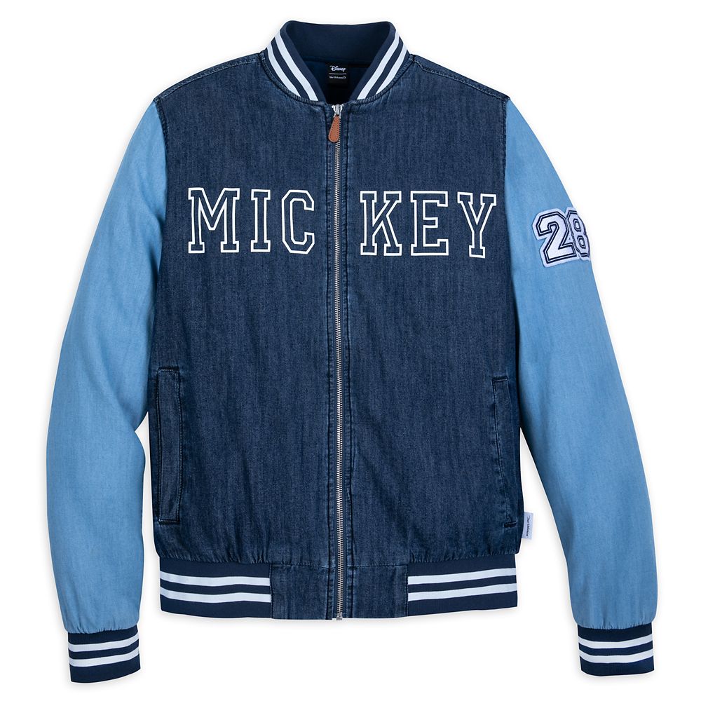 Mickey Mouse Denim Varsity Jacket for Adults by Her Universe is available online for purchase