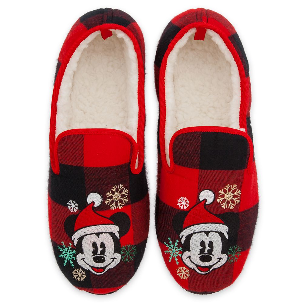 Mickey Mouse Plaid Holiday Slippers for Adults