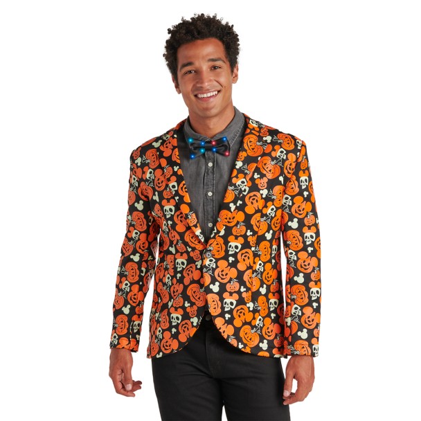 Mickey Mouse Pumpkin Glow-in-the-Dark Half Suit and Light-Up Tie Costume for Adults