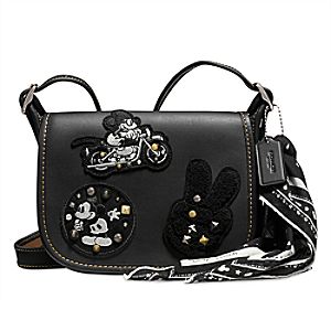 Mickey Mouse Patch Patricia Leather Saddle Bag by COACH - Black