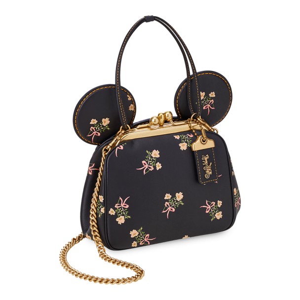 Minnie Mouse Floral Kisslock Leather Bag by COACH – Black