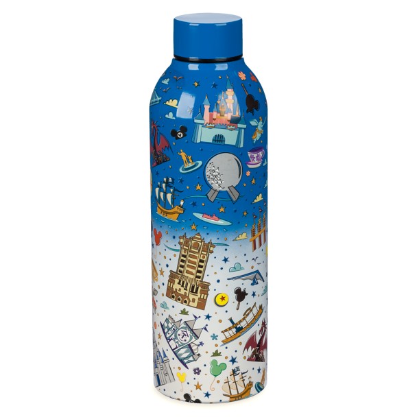 WDW - “Walt Disney World” Castle Firework Blue Silver Stainless Steel Water  Bottle