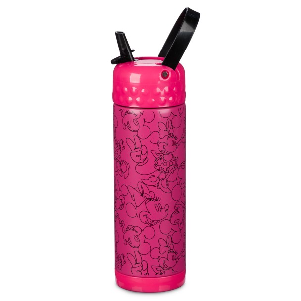 Mickey and Minnie Mouse Stainless Steel Water Bottle with Built-In Straw