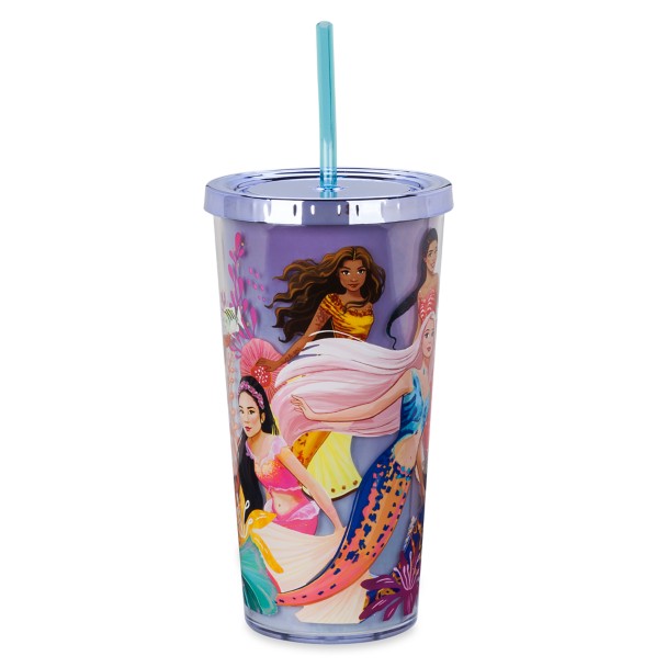 Disney Store Little Mermaid Ariel Plastic Tumbler Cup Snow Globe Lid W/Straw