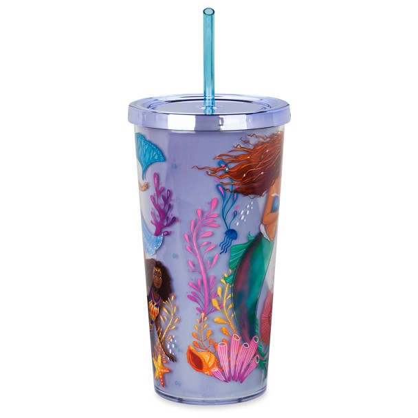 Disney Store Little Mermaid Ariel Plastic Tumbler Cup Snow Globe Lid  W/Straw