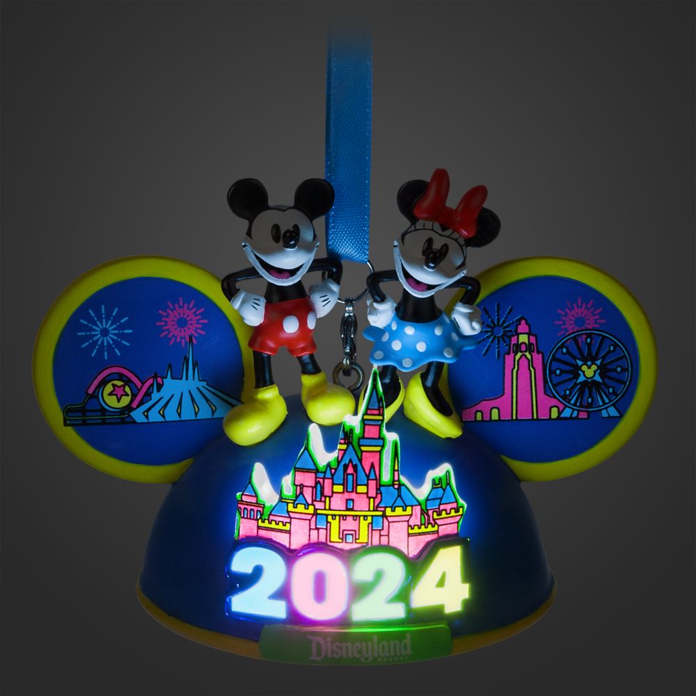 Mickey and Minnie Mouse Light-Up Ear Hat Ornament – Disneyland 2024