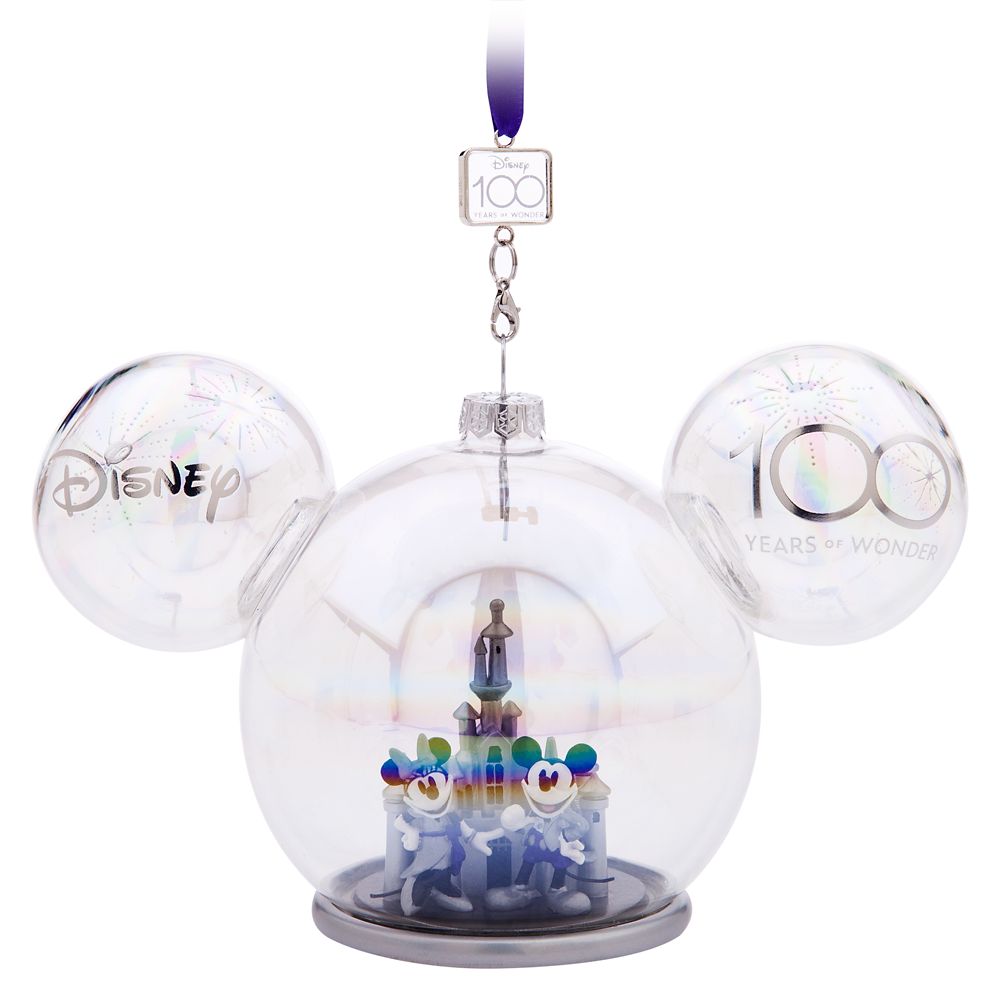 Mickey and Minnie Mouse Glass Sketchbook Ornament – Disneyland – Disney100