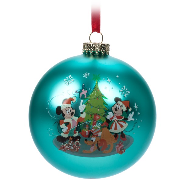 Santa Mickey Mouse and Friends Glass Ball Sketchbook Ornament
