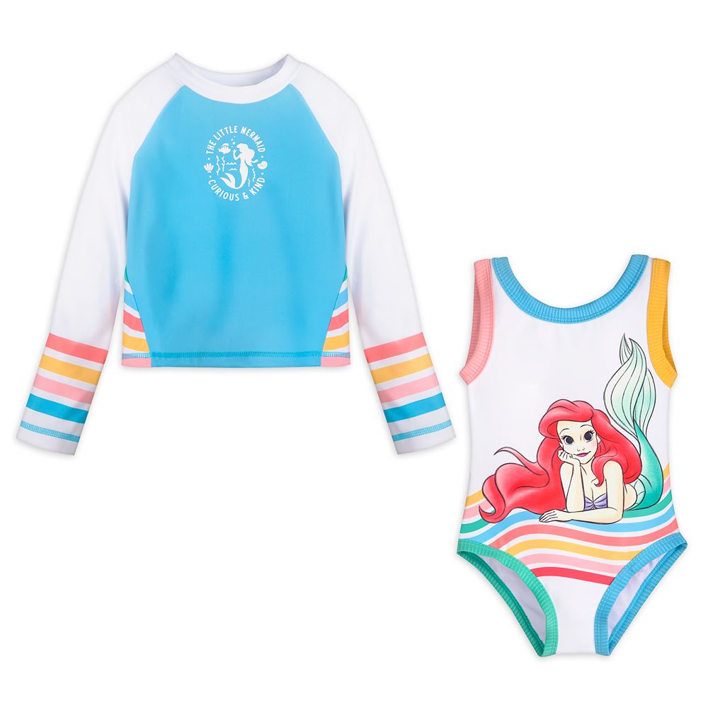 NEW Girls Disney Ariel Little Mermaid Pink Sparkly Rash Vest Swim Swimming Top 